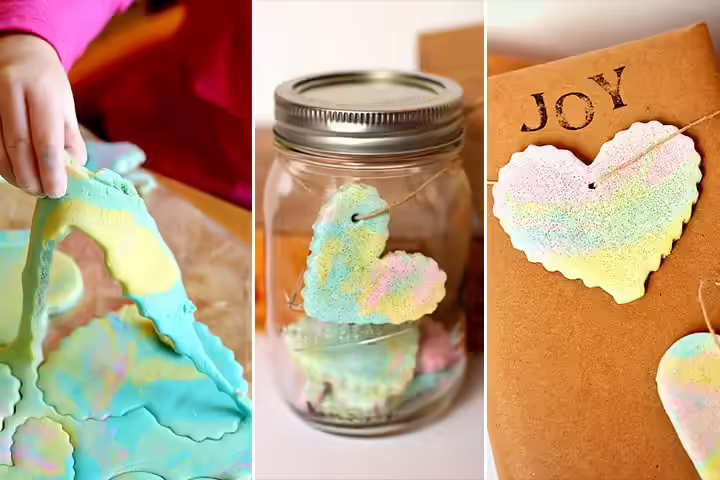 Rainbow-colored marble salt dough ornaments for kids Rainbow-colored marble salt dough ornaments for kids