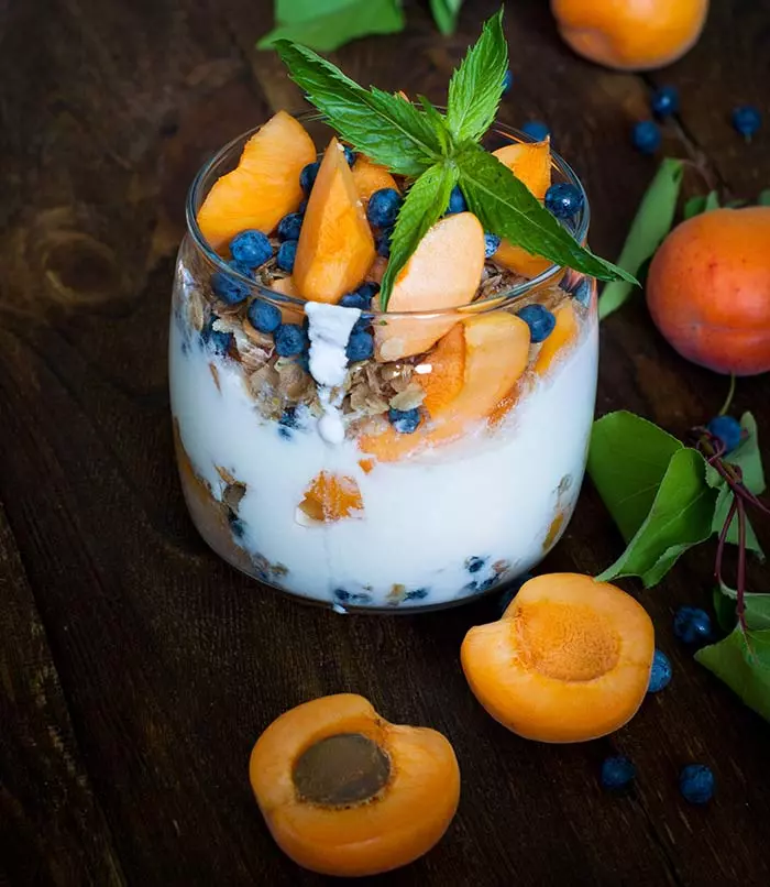 Yogurt With Granola, Blueberries, And Apricots