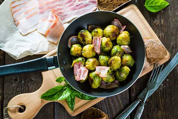 Pan Roasted Brussels Sprouts With Bacon