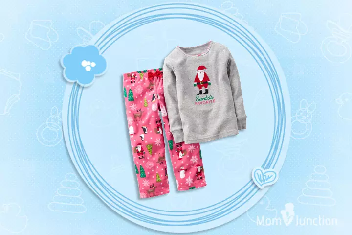 Christmas Dresses For Toddlers - Two Piece Cotton And Fleece Pajamas