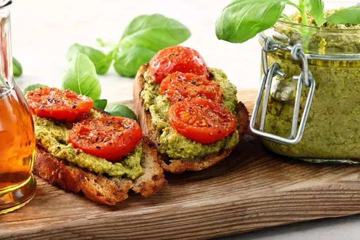 Caprese sandwich with parsley pesto