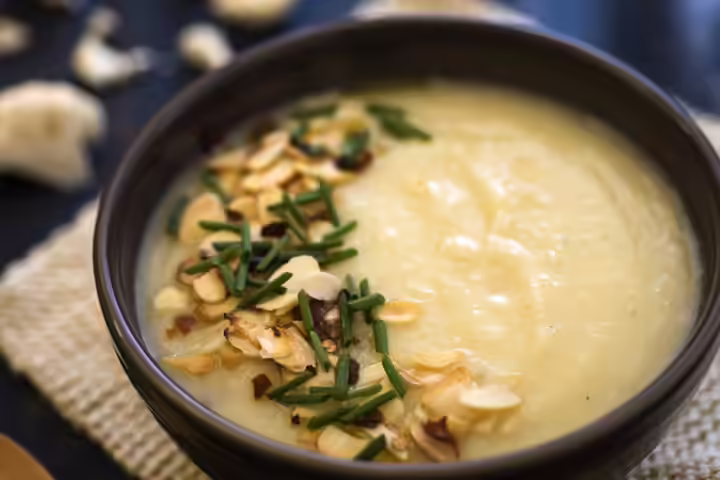 Moroccan spiced cauliflower and almond vegan soup Moroccan spiced cauliflower and almond vegan soup