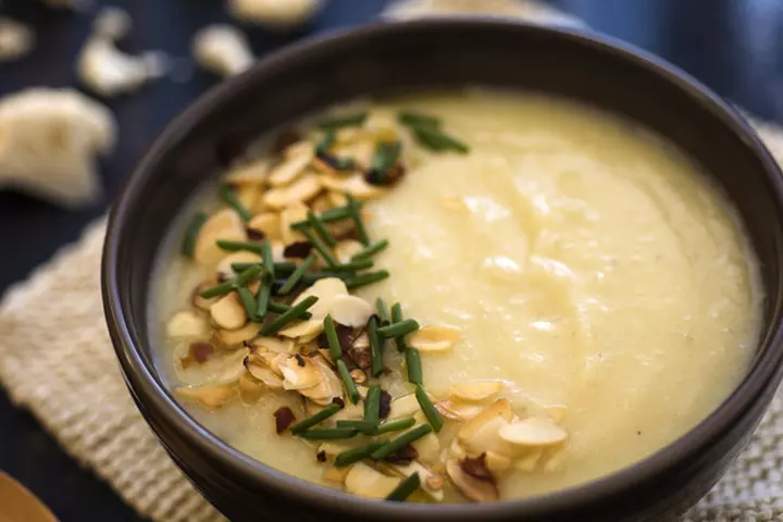 Moroccan spiced cauliflower and almond vegan soup