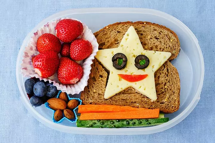 Bento Box Lunch Ideas For Kids - Cheese And Toast, Fruits, Nuts, And Veggies Bento Box