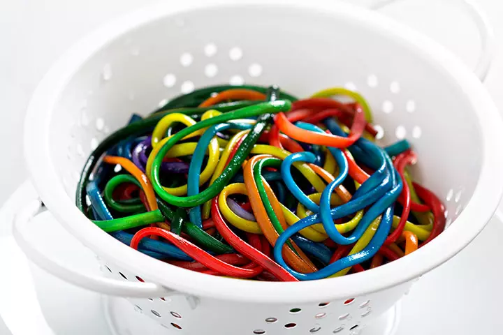 Rainbow-colored spaghetti letters craft for kids