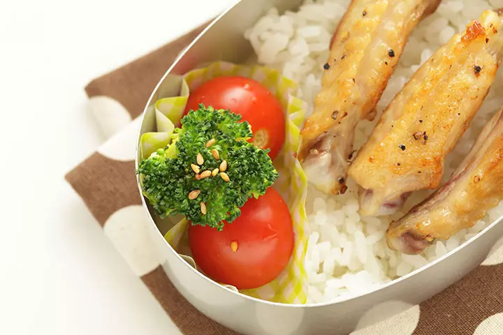 Bento Box Lunch Ideas For Kids - Rice And Chicken Strips With Vegetable Bento Box