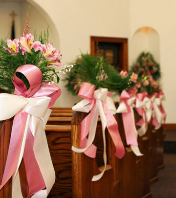 Wedding-Pew-Decorations-with-Pink-&-White-Ribbons