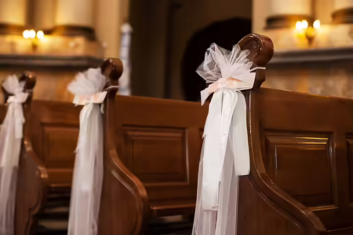 Ribbons In Church Wedding-Pew-Decorations-with-Ribbons-In-Church