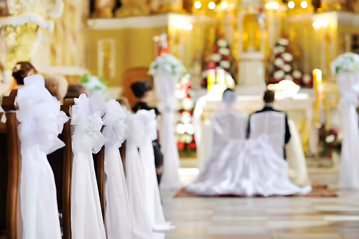 White Wedding Bows Wedding-Pew-Decorations-with-White-Wedding-Bows