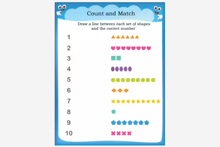 count and match activity sheets for preschoolers count and match activity sheets for preschoolers
