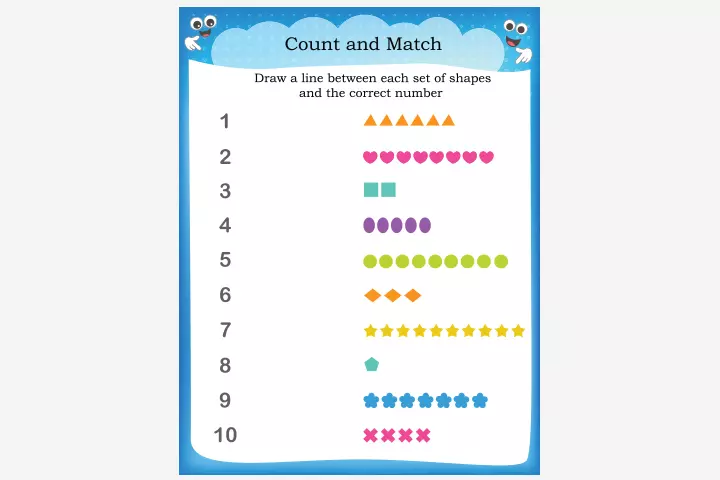 count and match activity sheets for preschoolers