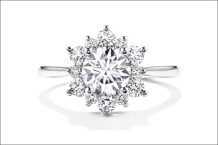 Engagement Rings - Decorative Diamond And White Gold Ring