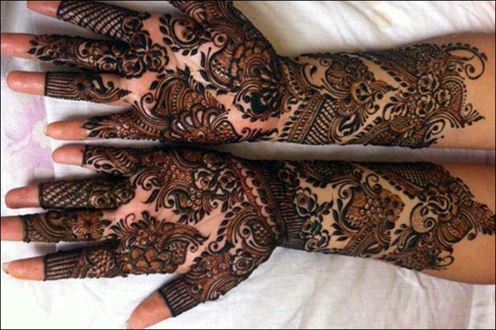 Pakistani Bridal Mehndi Designs - Leafy patterns with mesh work