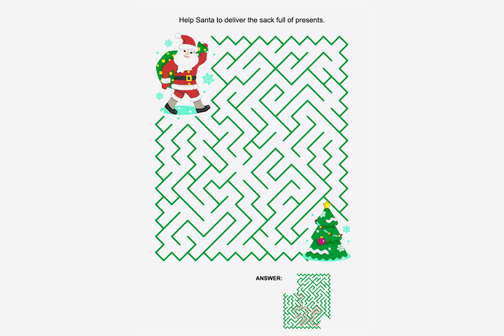 maze activity sheets for preschoolers with santa