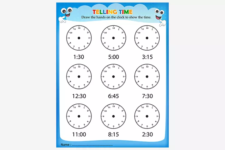 tell the time activity sheets for preschoolers