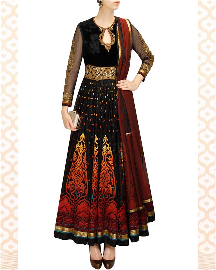 Bridal Suits - The Black And Maroon Embroidered Anarkali