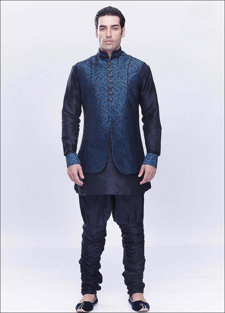 Indian Groom Dress Options - Blue Fusion Kurta Set