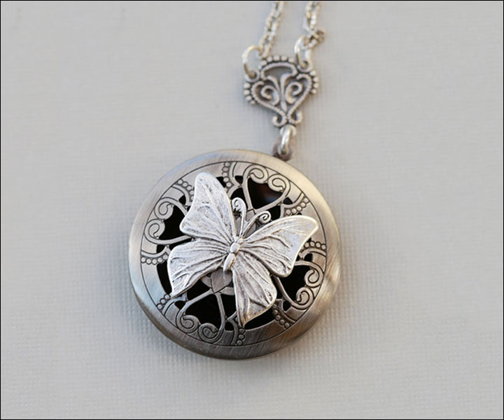 Wedding Necklace Designs - Butterfly Photo Locket Necklace