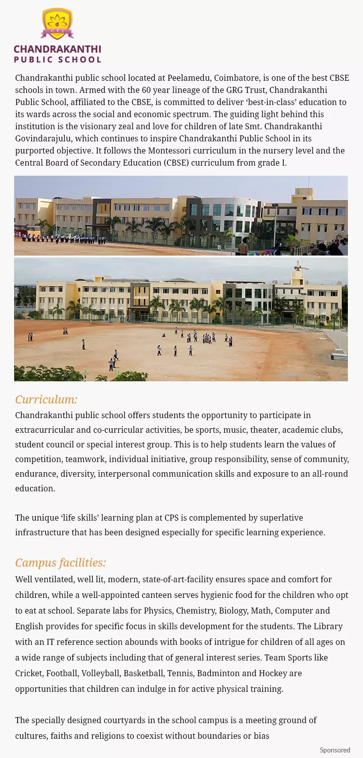 Chandrakanthi Public School as best CBSE Schools in Coimbatore