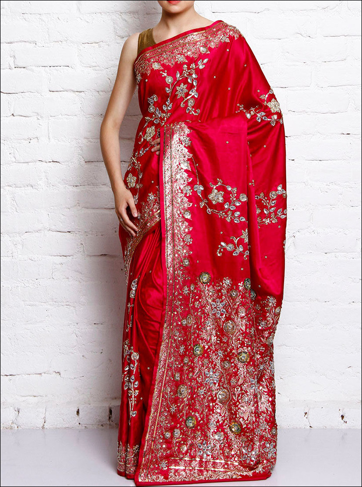 South Indian Wedding Sarees - Embroidered Banarsi Silk Saree