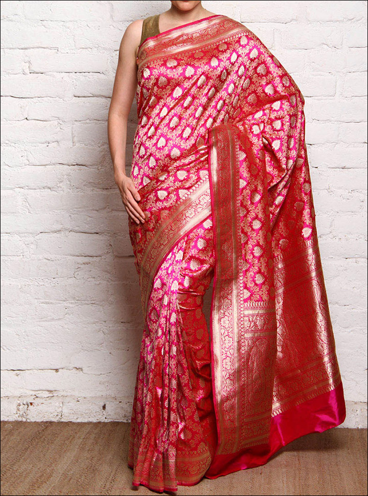 South Indian Wedding Sarees - Magenta Woven Silk Saree