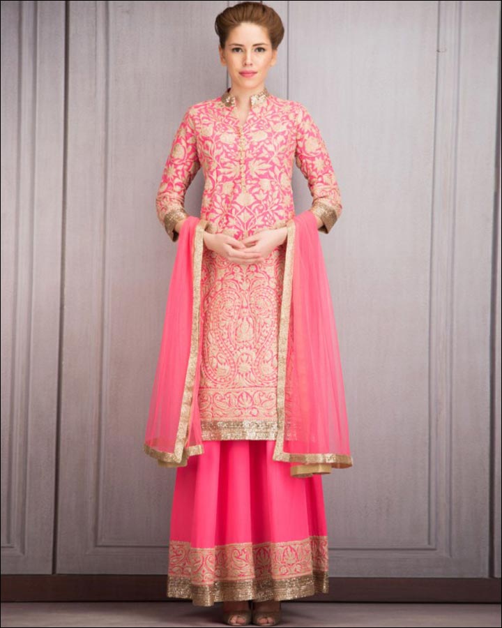 Bridal Suits - A Pink Sharara Suit With Kashmiri Embroidery