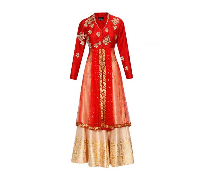 Engagement Dresses - Red Floral Anarkali With Appliqué Work
