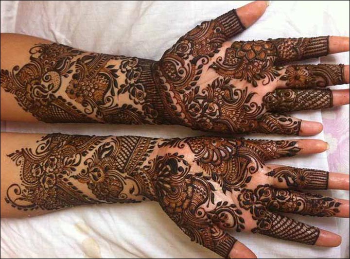 Rajasthani Bridal Mehndi Designs For Full Hands - Shaded Mehndi Design