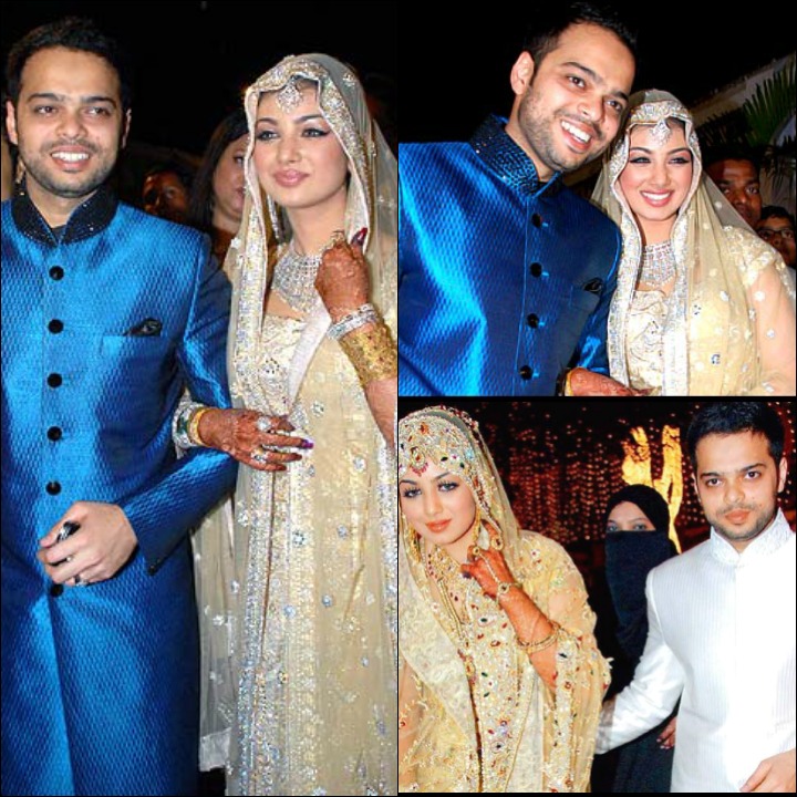 Ayesha Takia's Marriage - Ayesha Takia With Farhan Azmi At Their Wedding Reception And Inset At Their Wedding