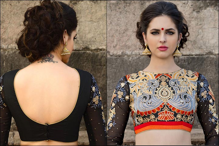 Maggam Work Blouse Designs - Heavy Detail Work Maggam Blouse Design With Transparent Full Sleeves And Zari