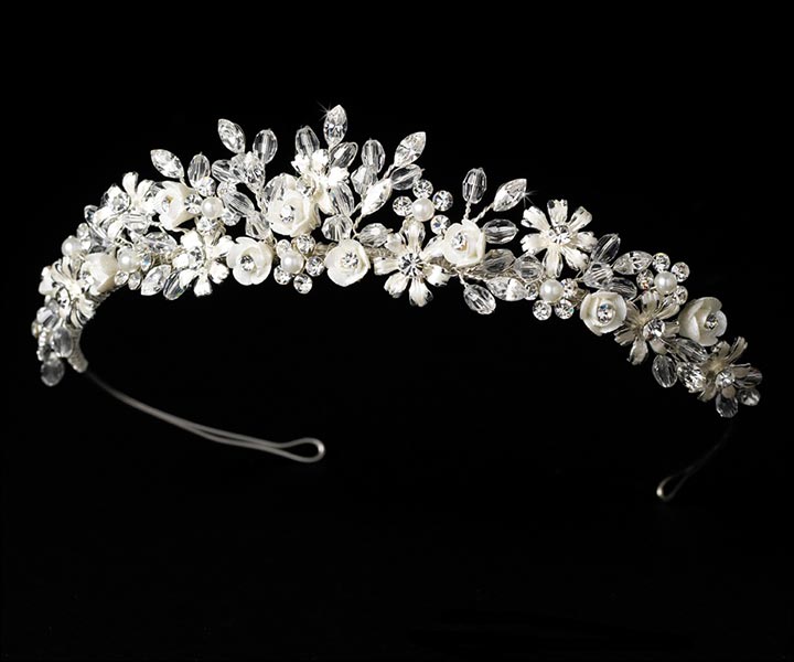 Wedding Tiara - Ivory Pearls And Floral