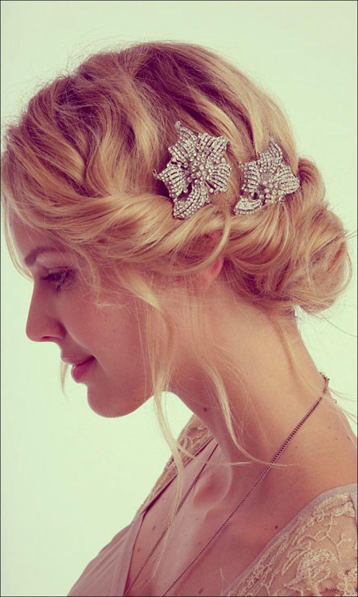 Bridal Hairstyles For Medium Hair - Messy With Side Clips