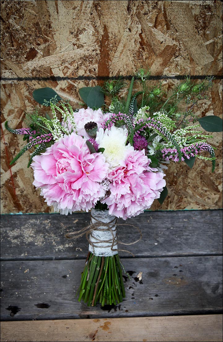 Wildflower Wedding Bouquet - Bridal Bouquet With Peonies, Poppy Centers, Eucalyptus