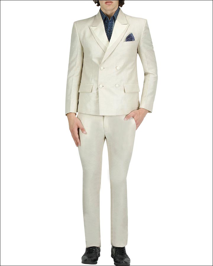 Cream-Coloured-Linen-Satin-Suit-By-Nitin-Chawla-Indian Wedding Suits For Groom