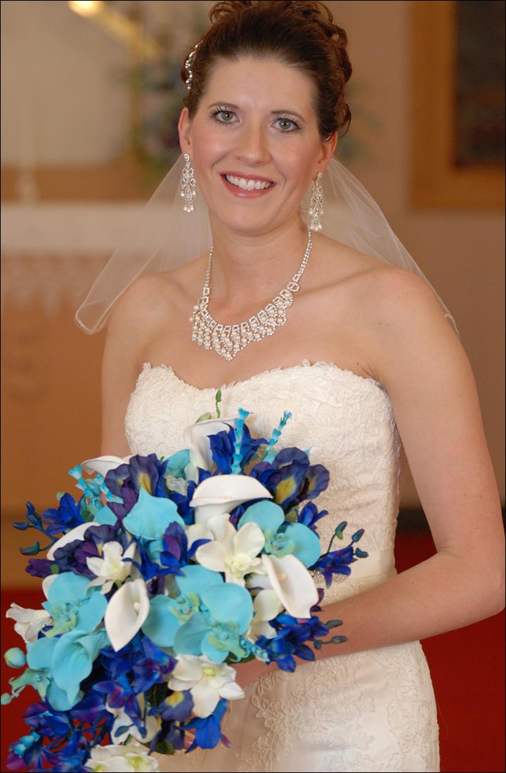 Turquoise Wedding Bouquets - Turquoise Moth Orchids, Purple Iris And White Calla Lilies