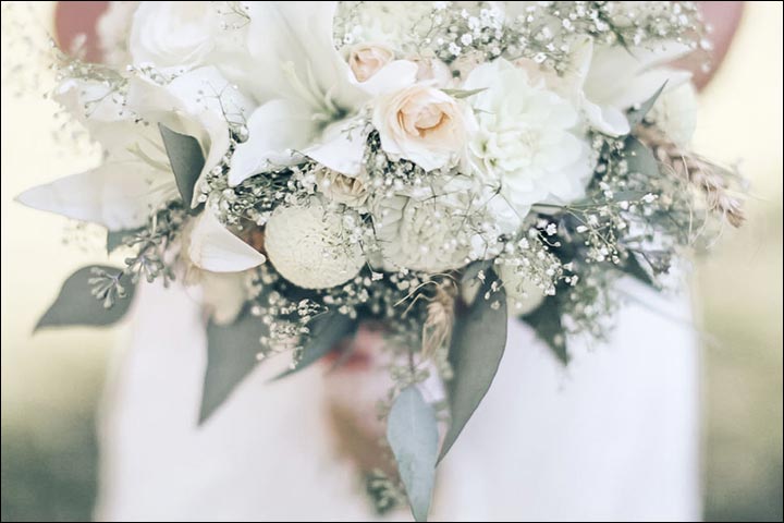 Wildflower Wedding Bouquet - White Roses Bouquet With Baby’s Breath