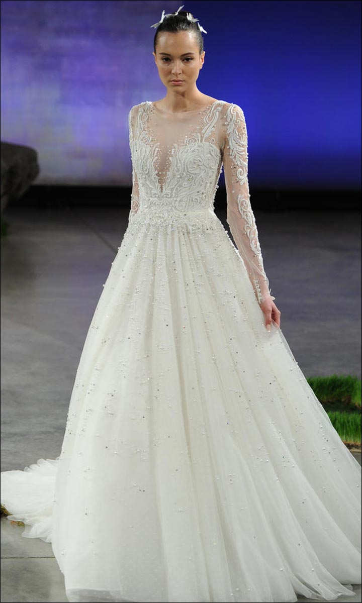 Tulle-Ball-Gown-With-Rhinestones-wedding-dresses -long-sleeves-trends