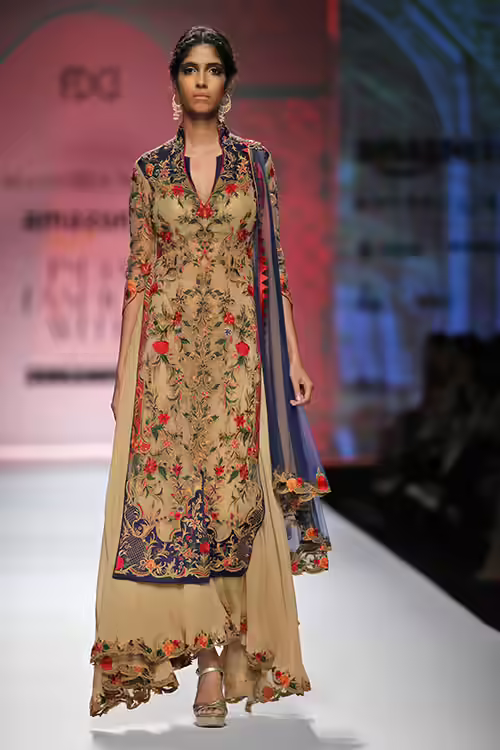 Beige blue tulle salwar kameez design Beige blue tulle salwar kameez design