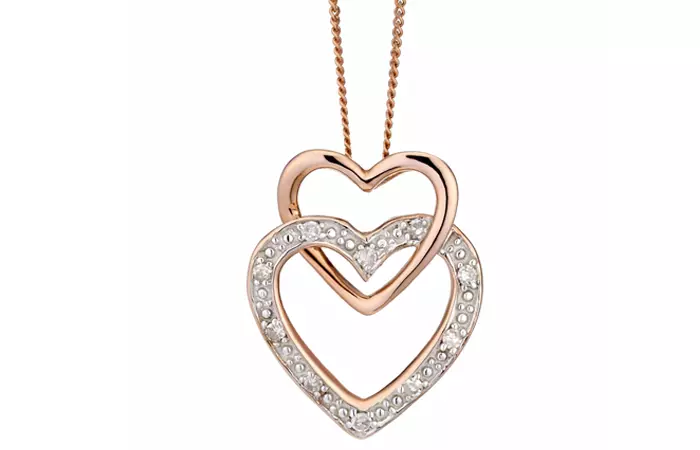 Double heart gold necklace with diamonds