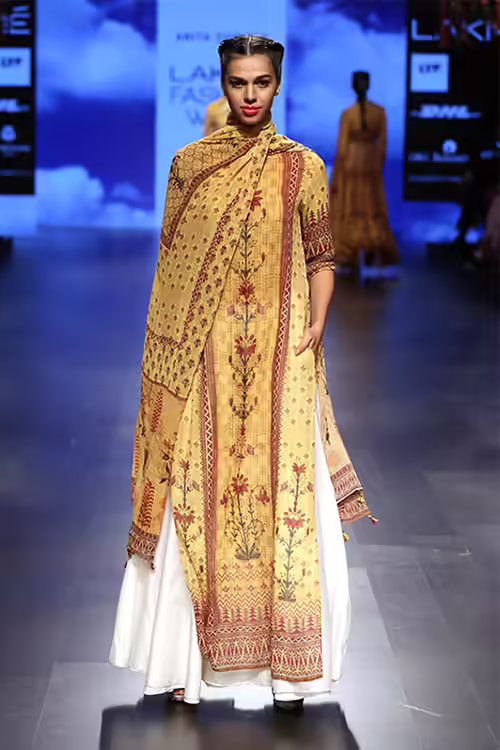 Muted yellow kurta palazzo salwar kameez design Muted yellow kurta palazzo salwar kameez design