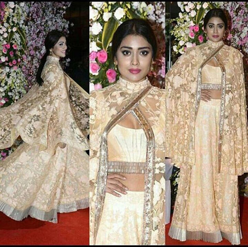 Shriya-Saran’s-Sheer-Floral-Cape-And-Skirt