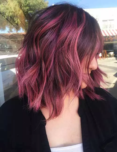 17. Magenta Balayage Layered Bob