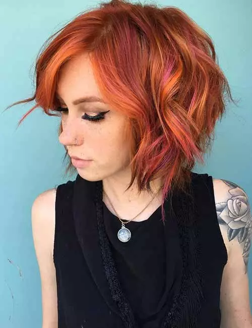 18. Bright Peach Layered Bob