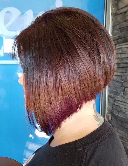 27. Red-Violet Peekaboo On Brown Stacked Hair