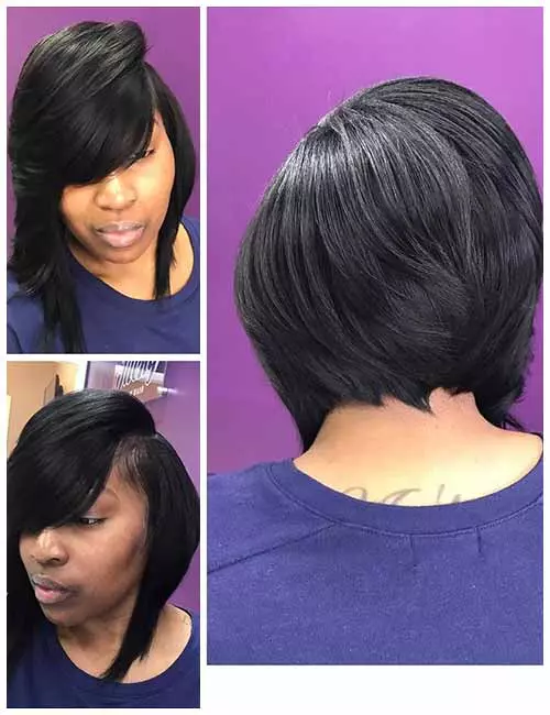 4. Angled Layers Bob With Swooped Bangs