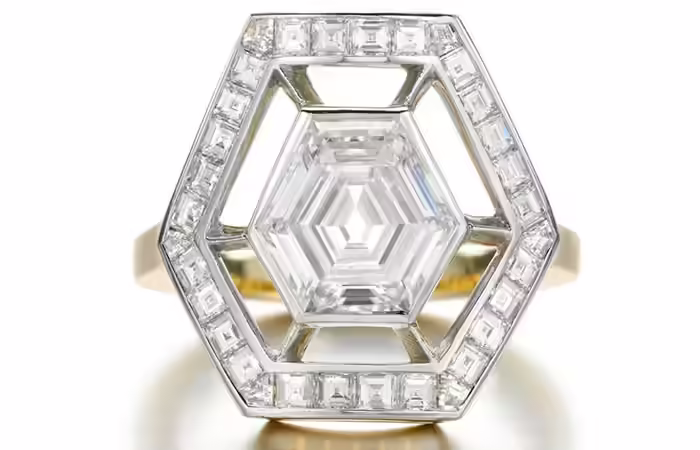 Hexagon Studded With Diamonds Unique Engagement Rings - Hexagon Studded With Diamonds