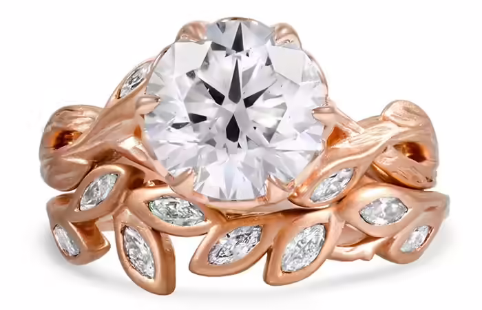 Leaf Shaped Rose Gold Diamond Ring Unique Engagement Rings - Leaf Shaped Rose Gold Diamond Ring