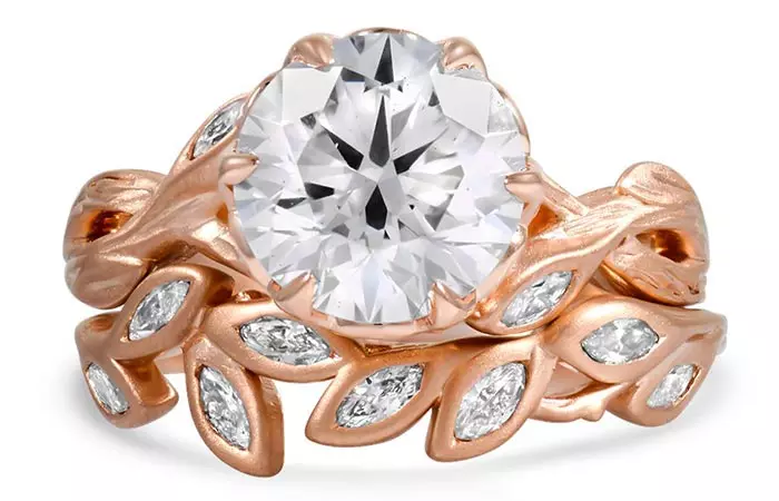 Unique Engagement Rings - Leaf Shaped Rose Gold Diamond Ring