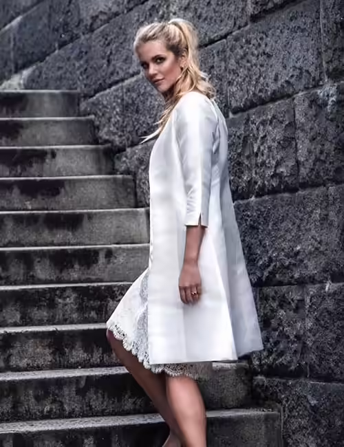 10. Short Lace Dress And A Satin Overcoat