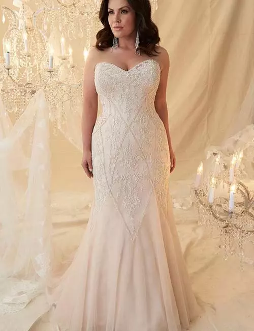 Plus Size Wedding Dresses - Strapless High Low Gown With Silver Embellishments